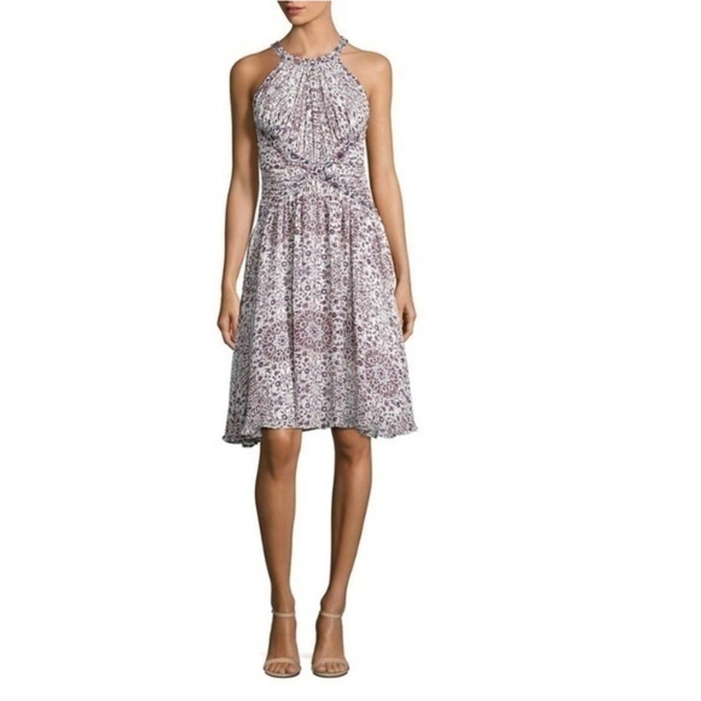 L’AGENCE Dress Clio Shirred Silk Floral Knee Length in Ivory